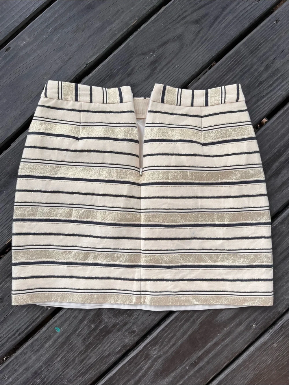 J. Crew Cream, Black & Gold Striped Mini Skirt